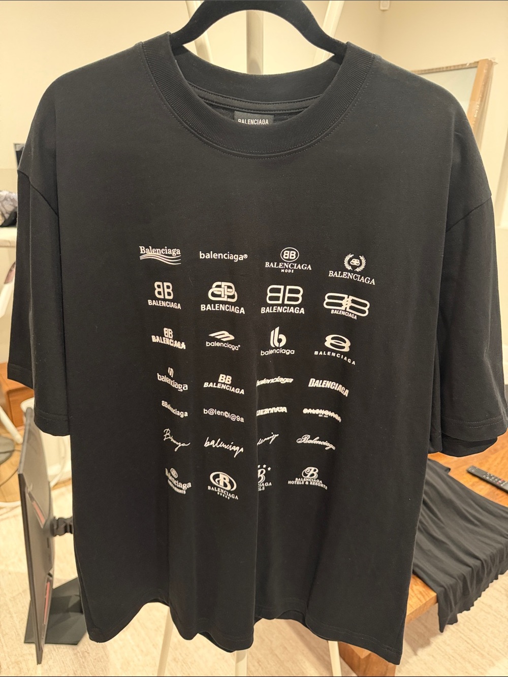 Balenciaga Black Short-Sleeve Logo Grid T-Shirt